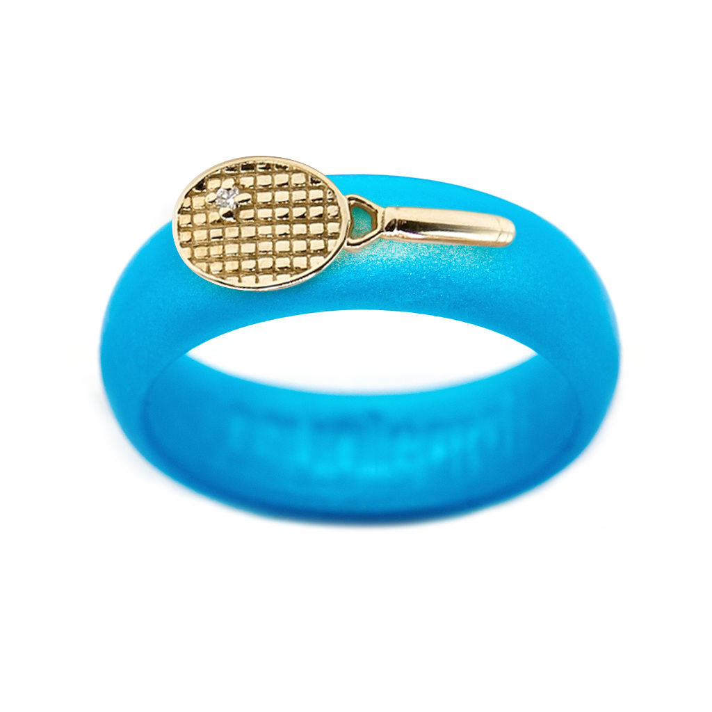 Yellow Gold Diamond Tennis Racket Silicone Ring - Size 4