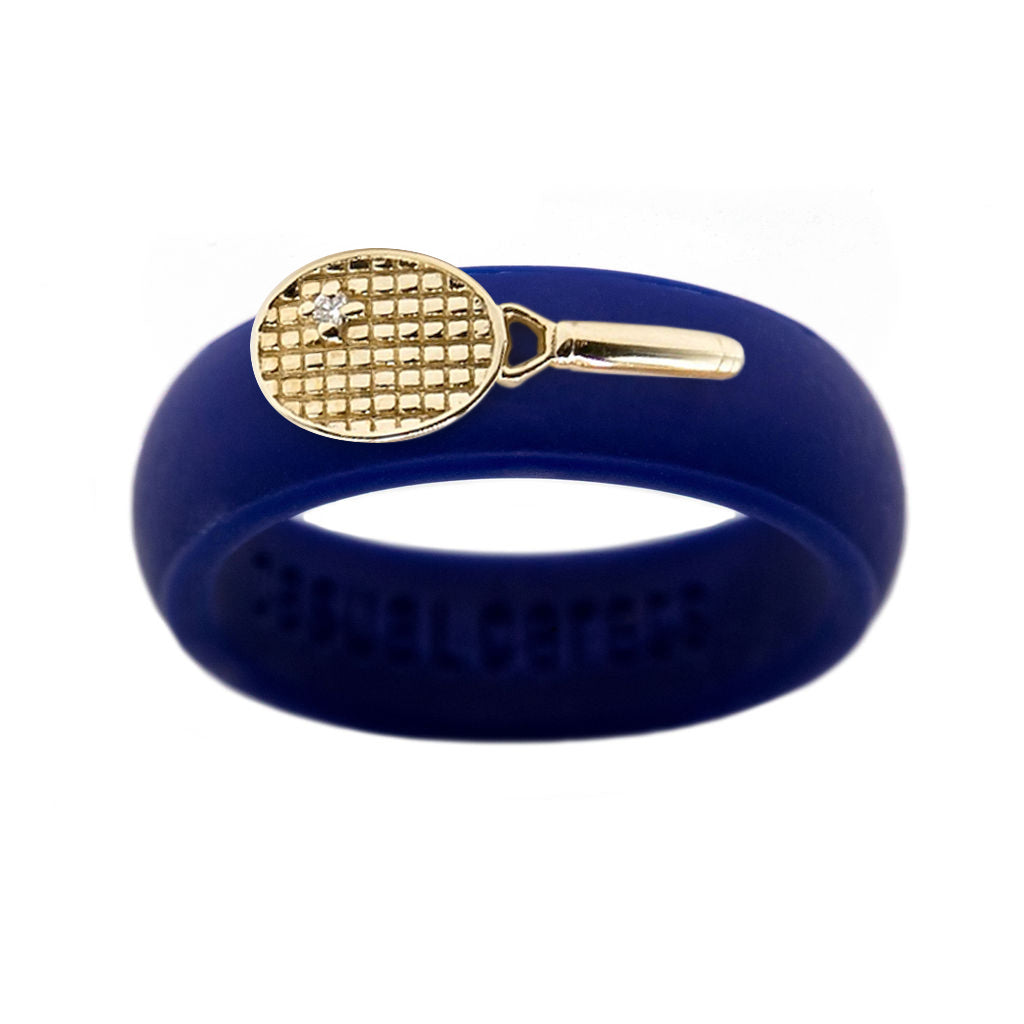 Yellow Gold Diamond Tennis Racket Silicone Ring - Size 4