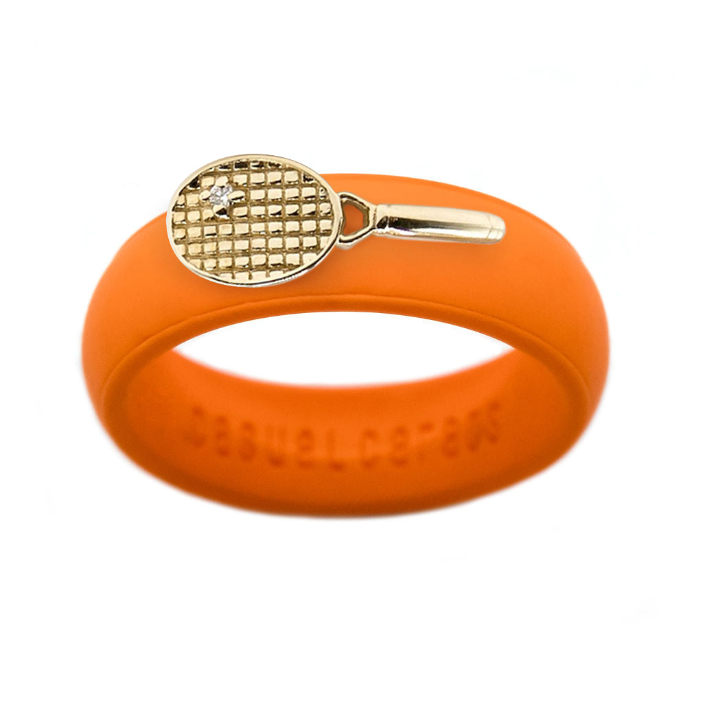 Yellow Gold Diamond Tennis Racket Silicone Ring - Size 4