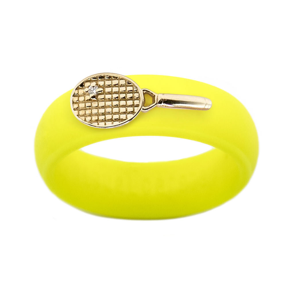 Yellow Gold Diamond Tennis Racket Silicone Ring - Size 4