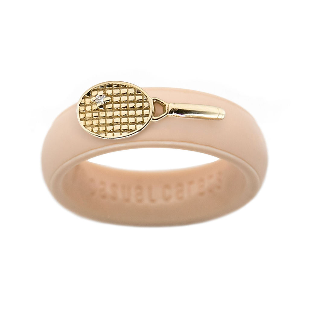 Yellow Gold Diamond Tennis Racket Silicone Ring - Size 4