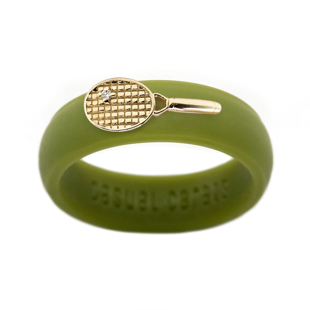Yellow Gold Diamond Tennis Racket Silicone Ring - Size 4