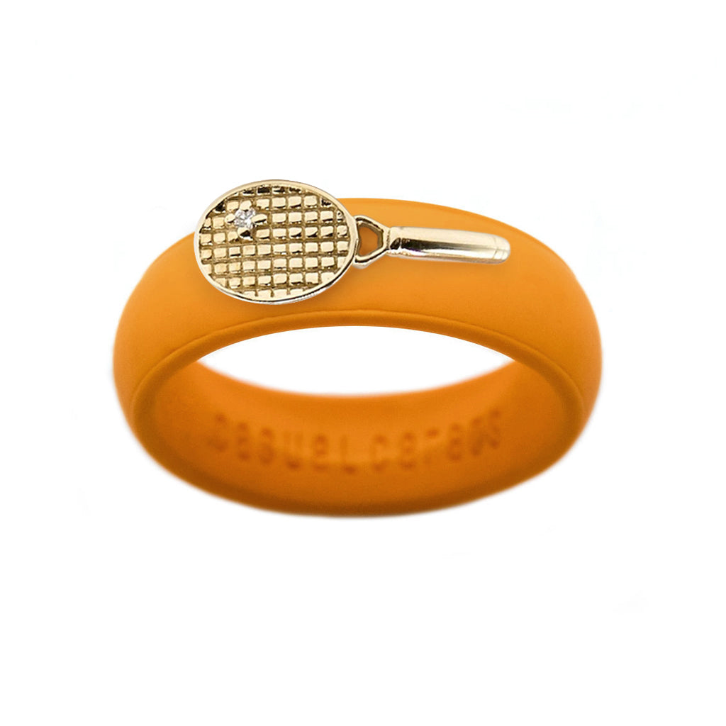 Yellow Gold Diamond Tennis Racket Silicone Ring - Size 4