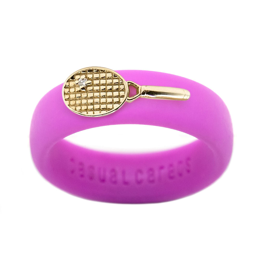 Yellow Gold Diamond Tennis Racket Silicone Ring - Size 4