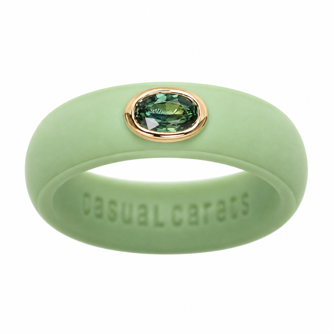 Green Oval Sapphire Silicone Ring