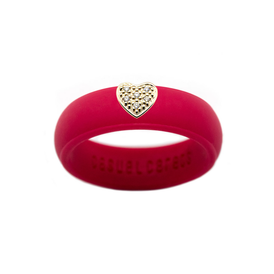 Pave Heart Silicone Ring - Size 6