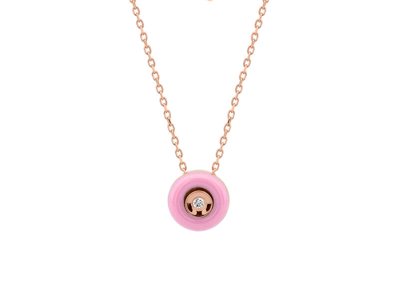 14K Rose Gold Sakura Pink Enamel Necklace