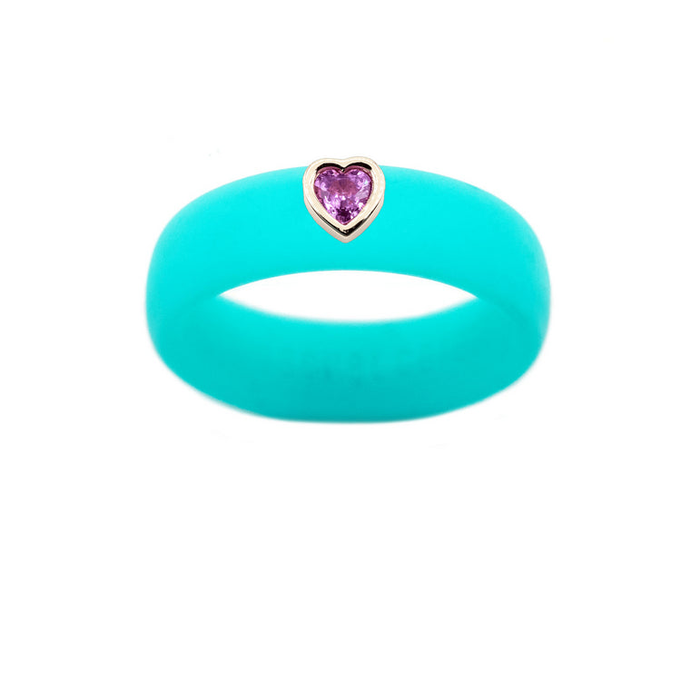 Pink Sapphire Heart Silicone Ring - Size 4
