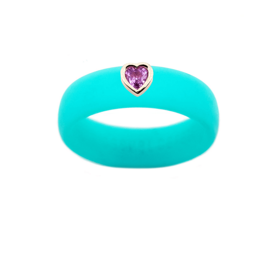 Pink Sapphire Heart Silicone Ring - Size 7