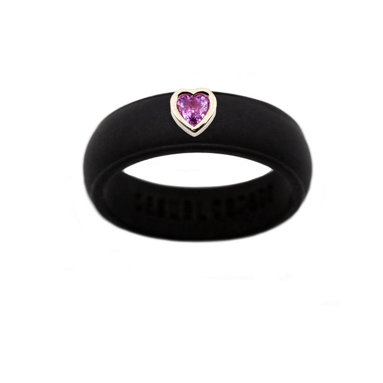Pink Sapphire Heart Silicone Ring - Size 4