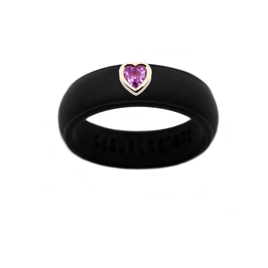 Pink Sapphire Heart Silicone Ring - Size 7