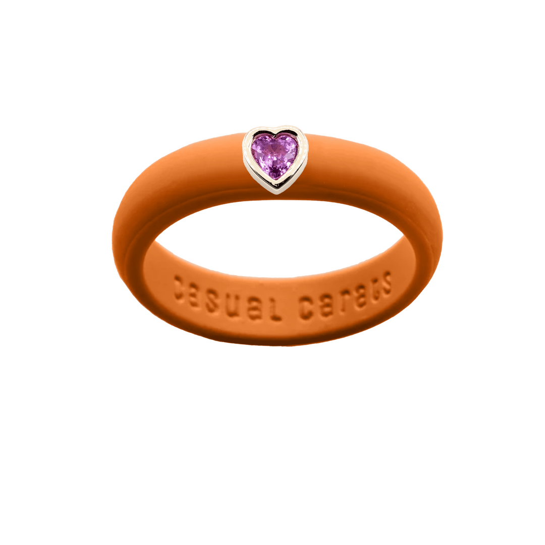 Pink Sapphire Heart Silicone Ring - Size 6