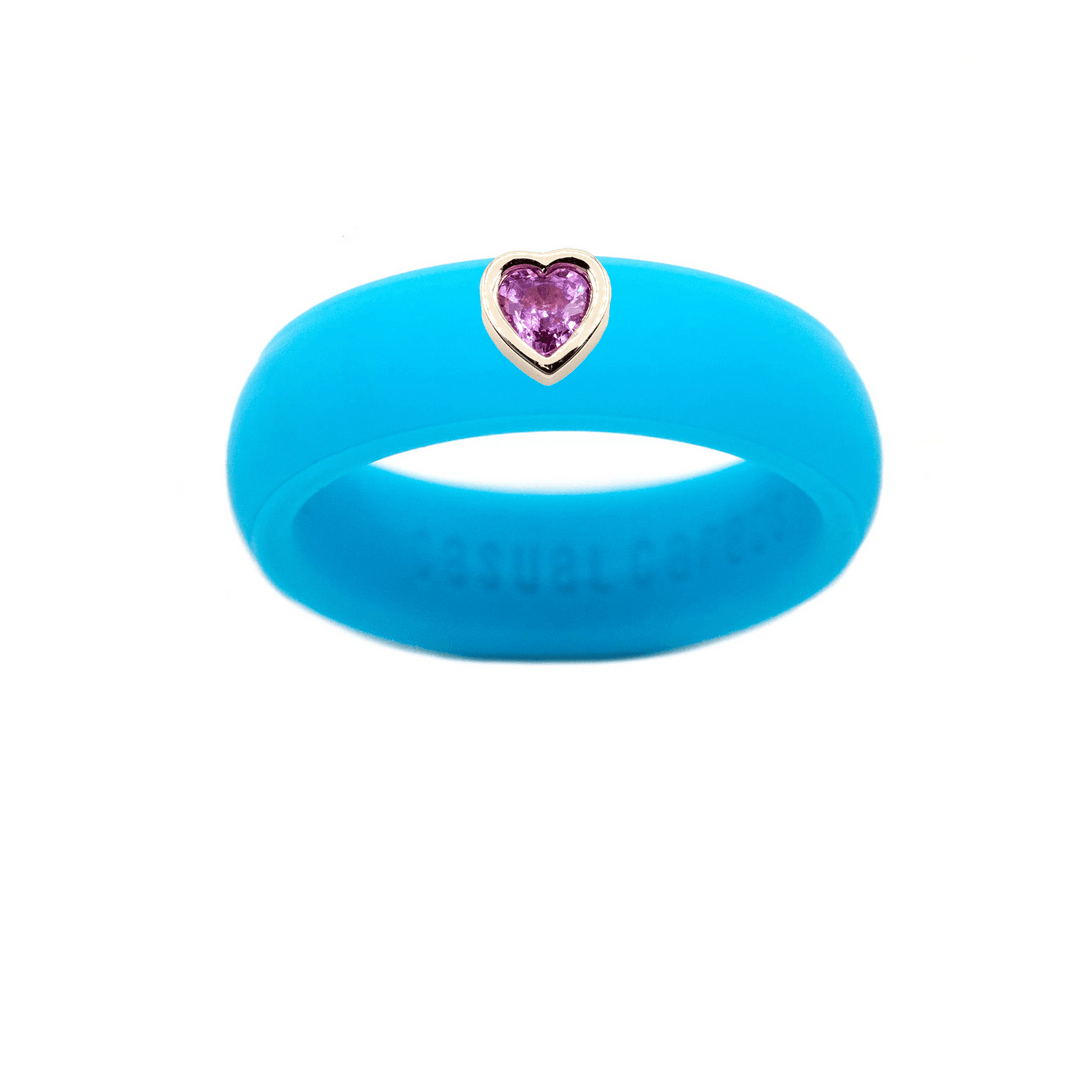 Pink Sapphire Heart Silicone Ring - Size 7