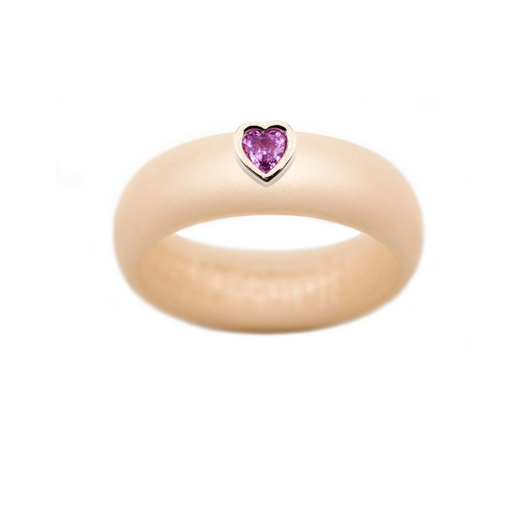Pink Sapphire Heart Silicone Ring - Size 9