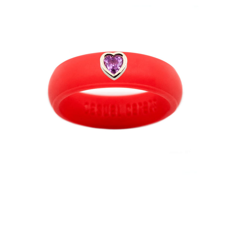 Pink Sapphire Heart Silicone Ring - Size 4