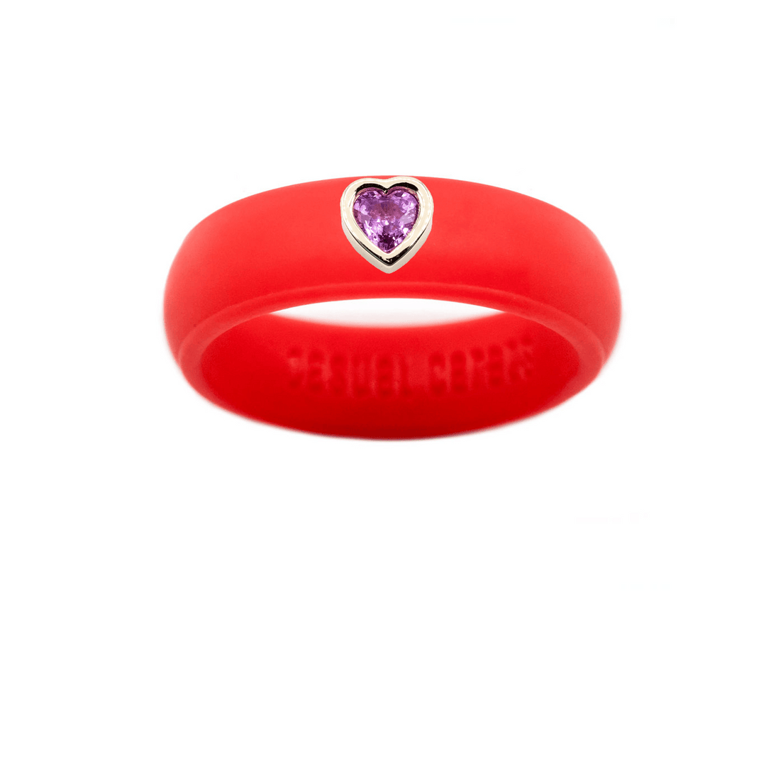 Pink Sapphire Heart Silicone Ring - Size 6
