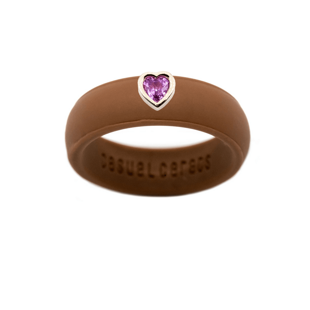 Pink Sapphire Heart Silicone Ring - Size 5