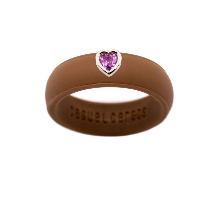 Pink Sapphire Heart Silicone Ring - Size 4
