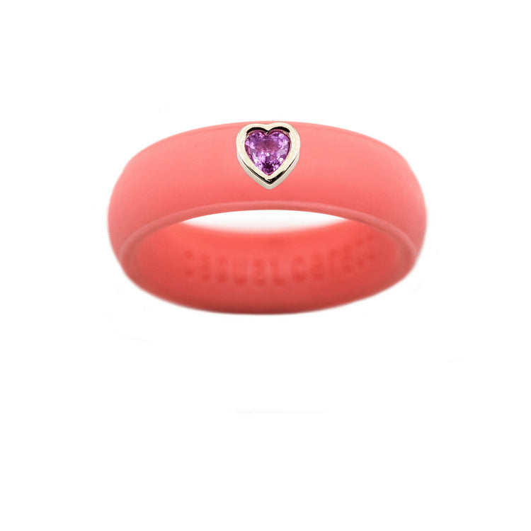 Pink Sapphire Heart Silicone Ring - Size 4