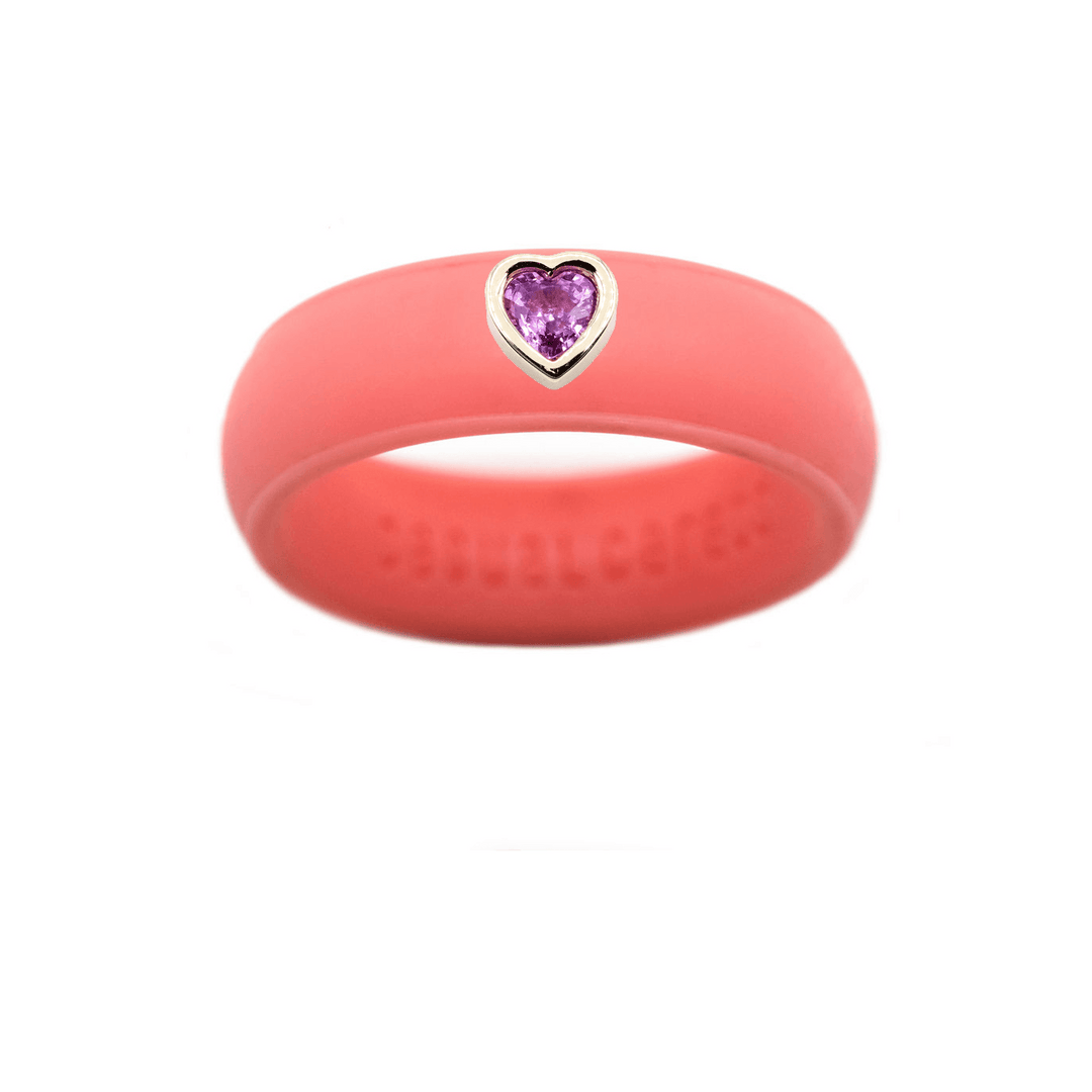 Pink Sapphire Heart Silicone Ring - Size 9