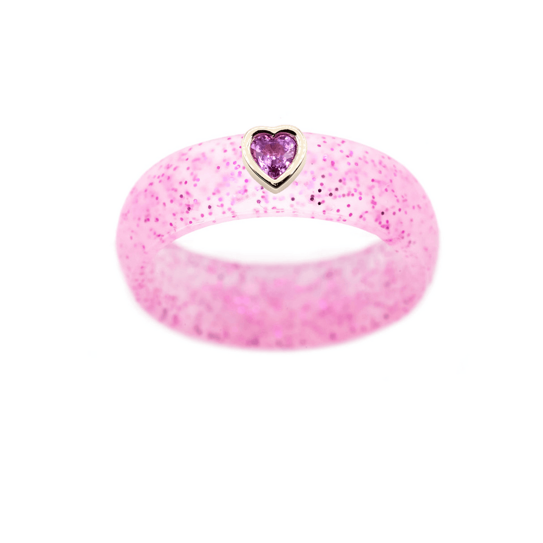 Pink Sapphire Heart Silicone Ring - Size 5