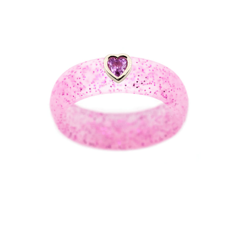 Pink Sapphire Heart Silicone Ring - Size 4
