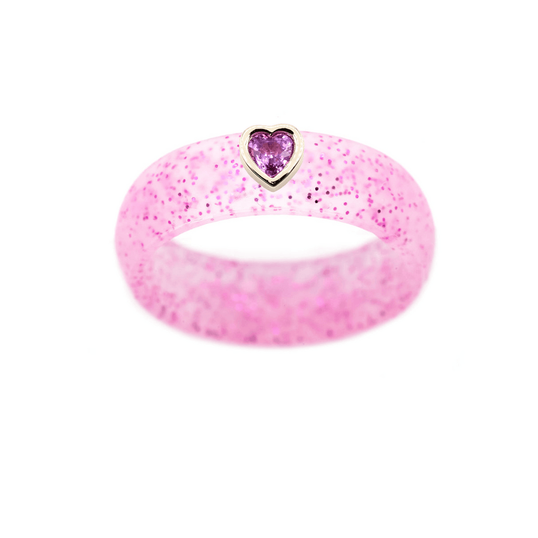 Pink Sapphire Heart Silicone Ring - Size 4
