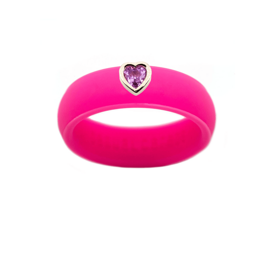 Pink Sapphire Heart Silicone Ring - Size 6
