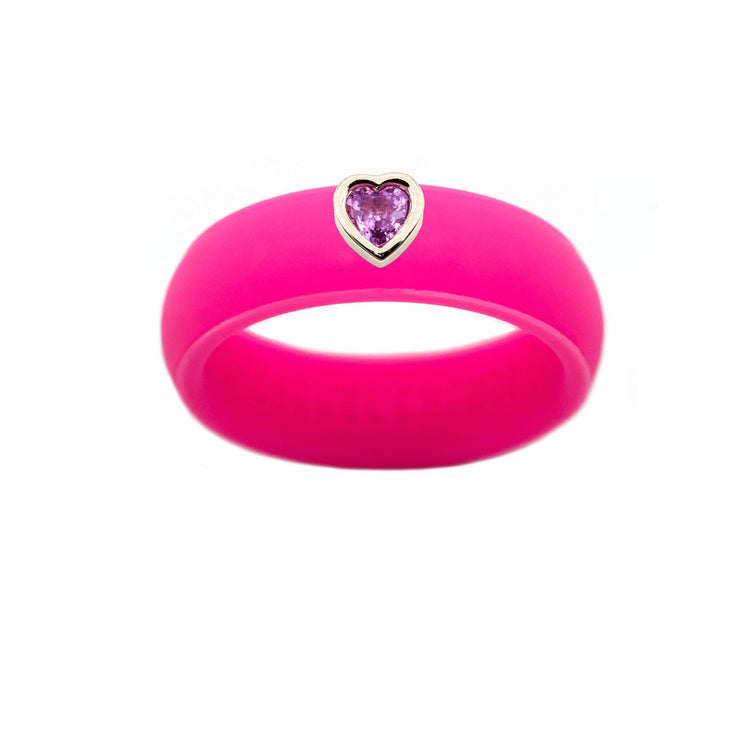 Pink Sapphire Heart Silicone Ring - Size 4