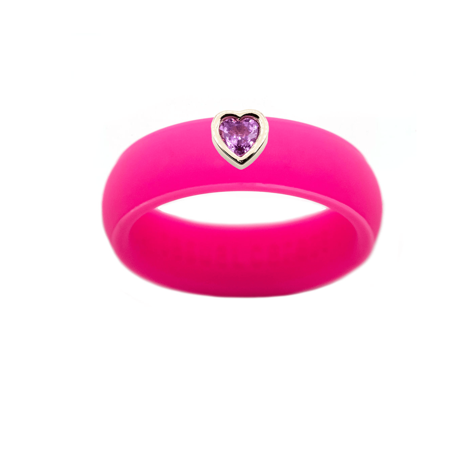 Pink Sapphire Heart Silicone Ring - Size 4