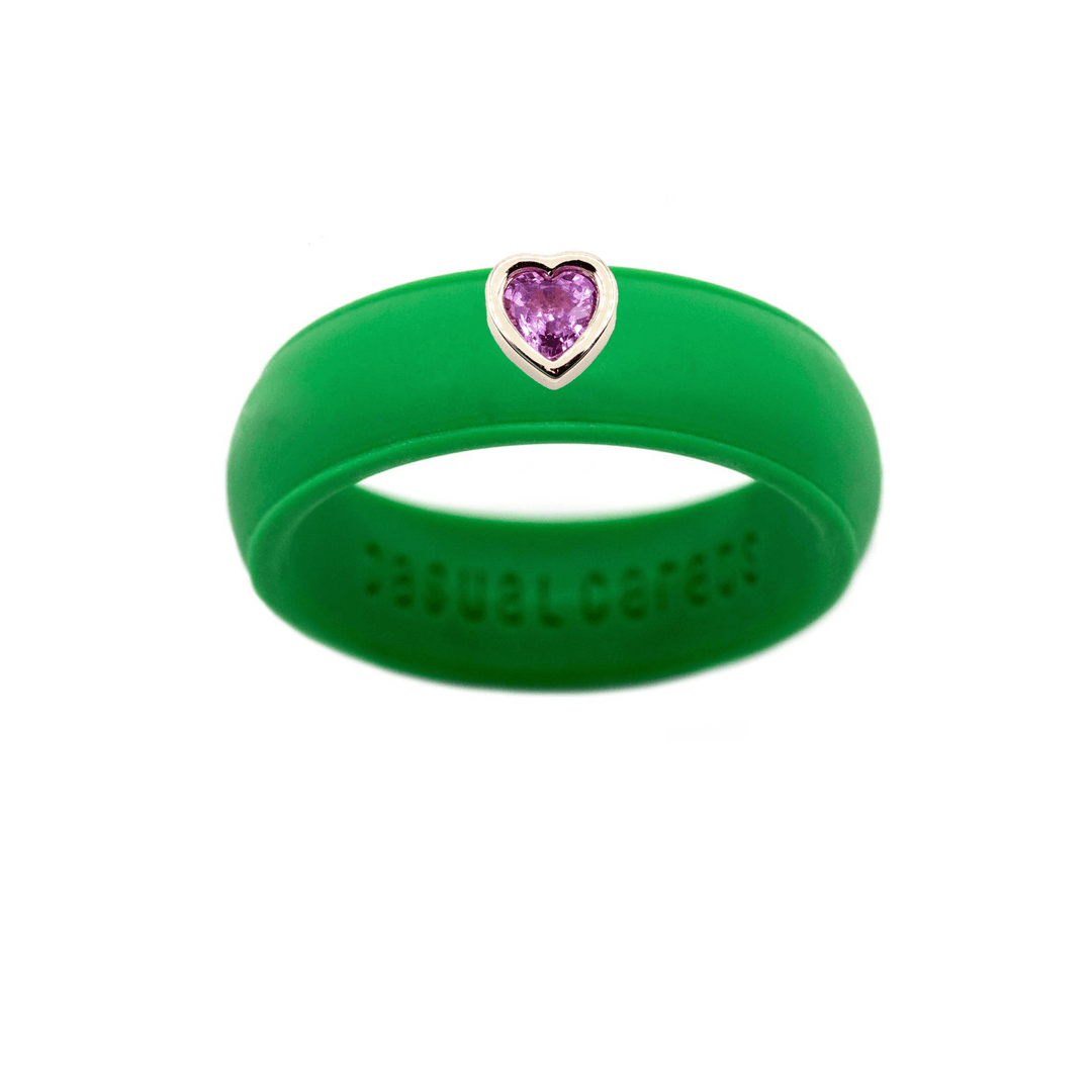 Pink Sapphire Heart Silicone Ring - Size 6