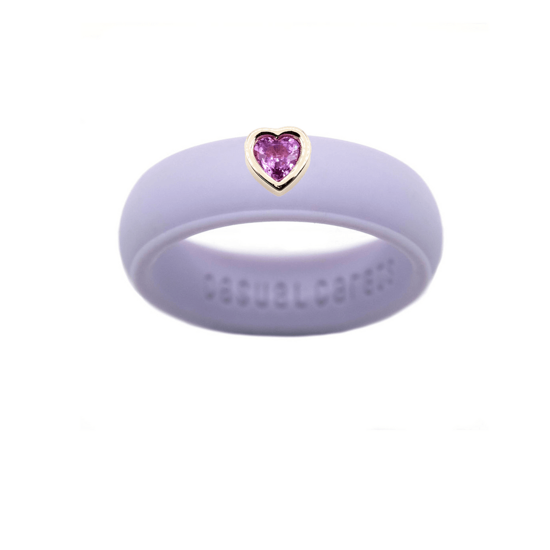 Pink Sapphire Heart Silicone Ring - Size 9