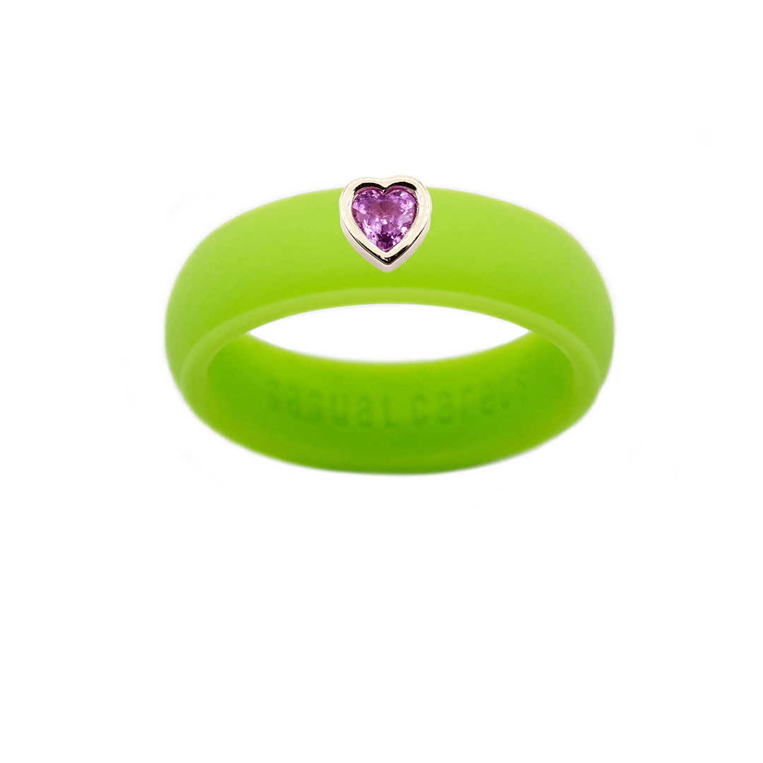 Pink Sapphire Heart Silicone Ring - Size 6