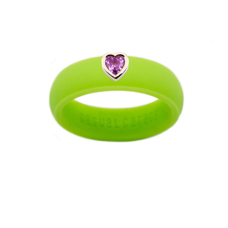 Pink Sapphire Heart Silicone Ring - Size 4