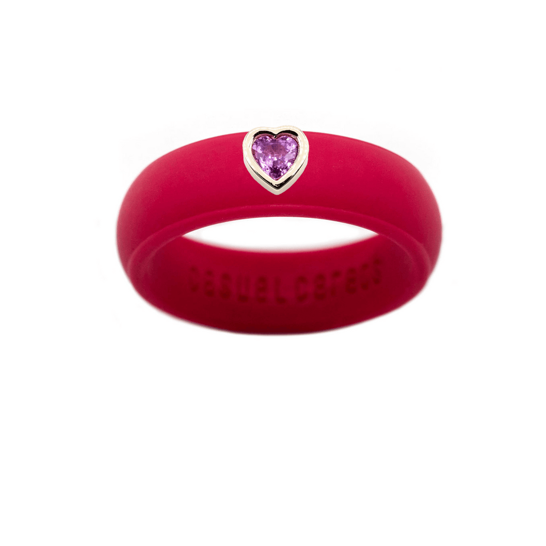 Pink Sapphire Heart Silicone Ring - Size 6