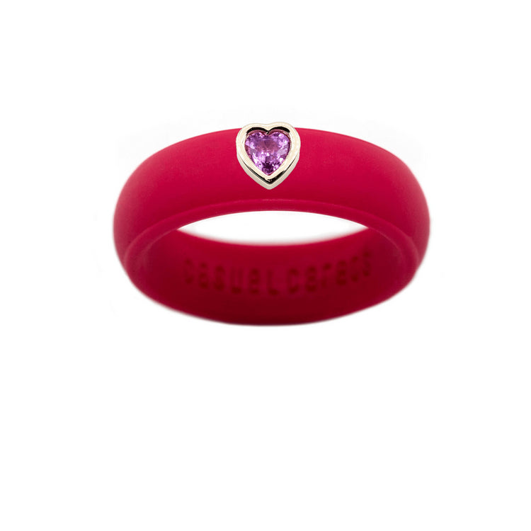 Pink Sapphire Heart Silicone Ring - Size 4