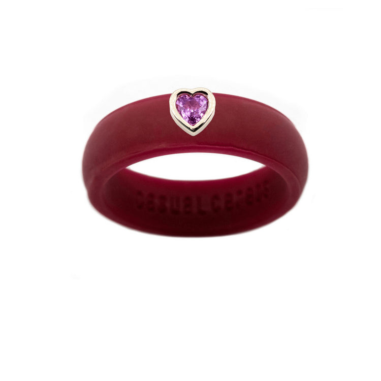 Pink Sapphire Heart Silicone Ring - Size 4