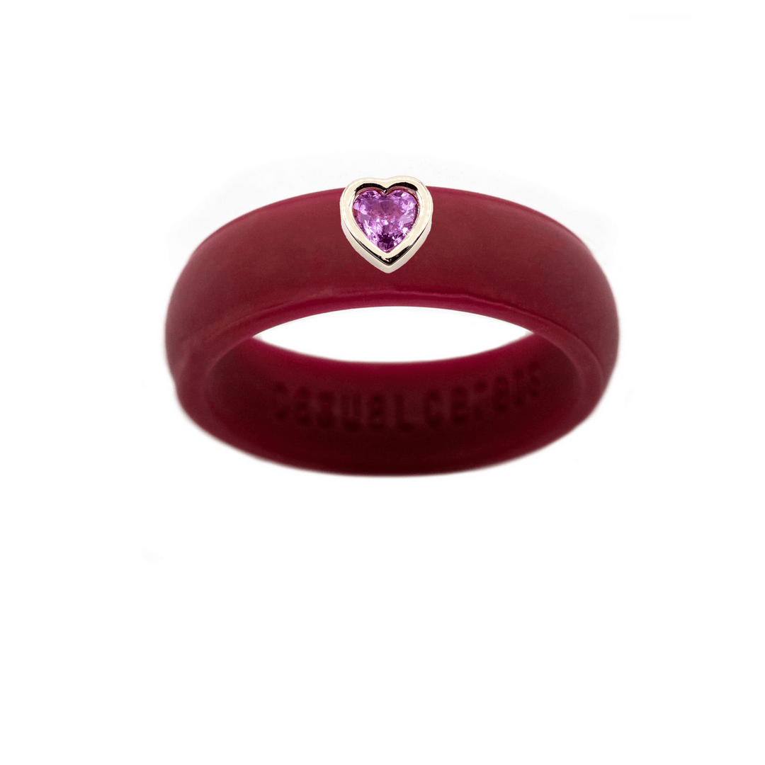 Pink Sapphire Heart Silicone Ring - Size 6