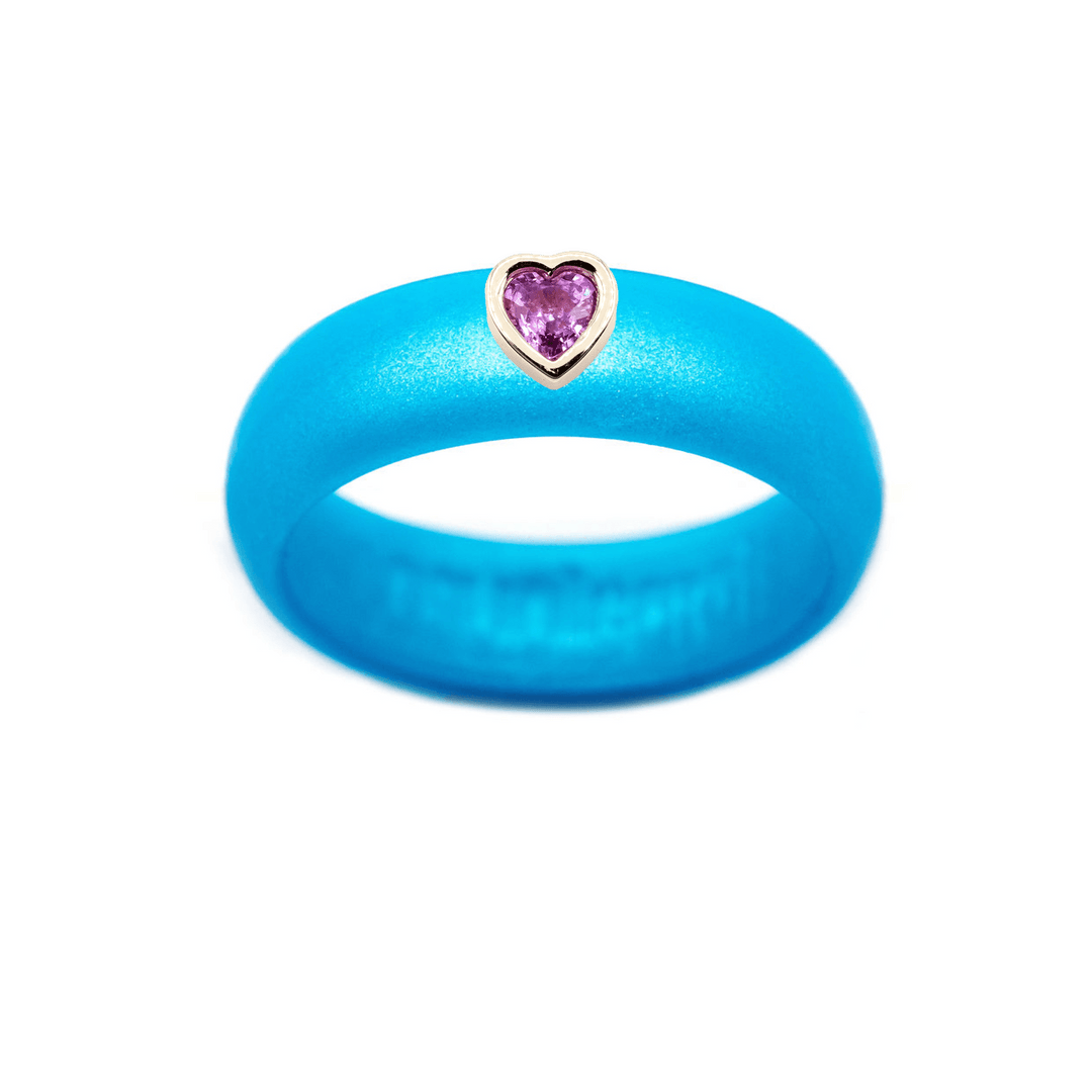 Pink Sapphire Heart Silicone Ring - Size 5