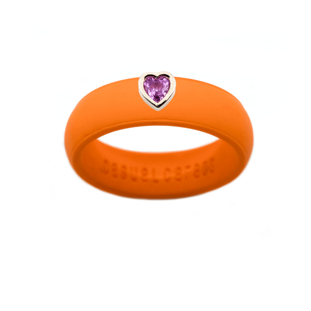 Pink Sapphire Heart Silicone Ring - Size 8