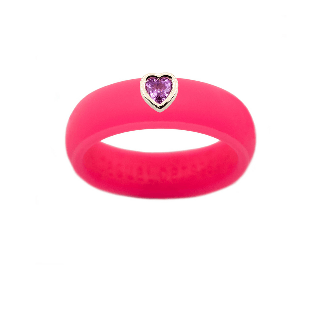 Pink Sapphire Heart Silicone Ring - Size 6