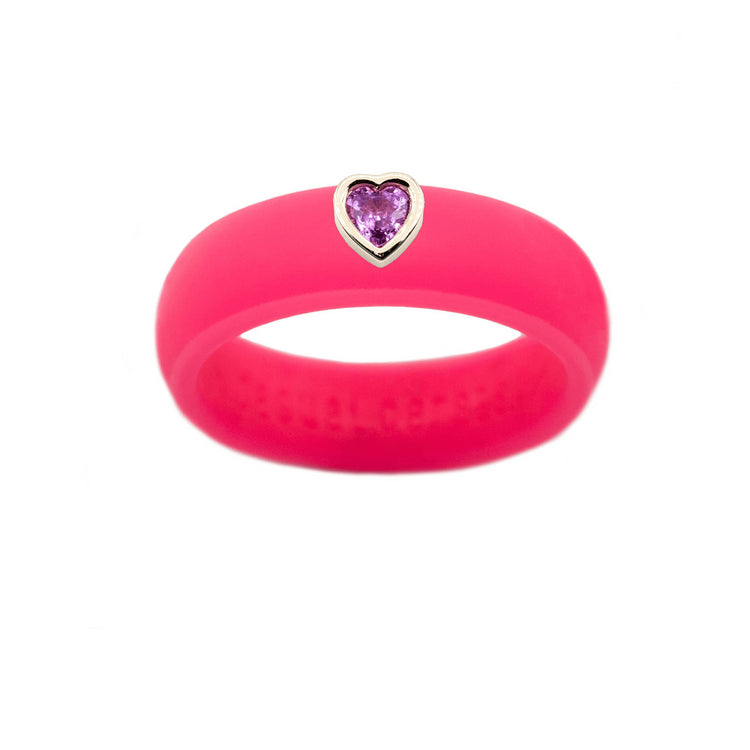Pink Sapphire Heart Silicone Ring - Size 4