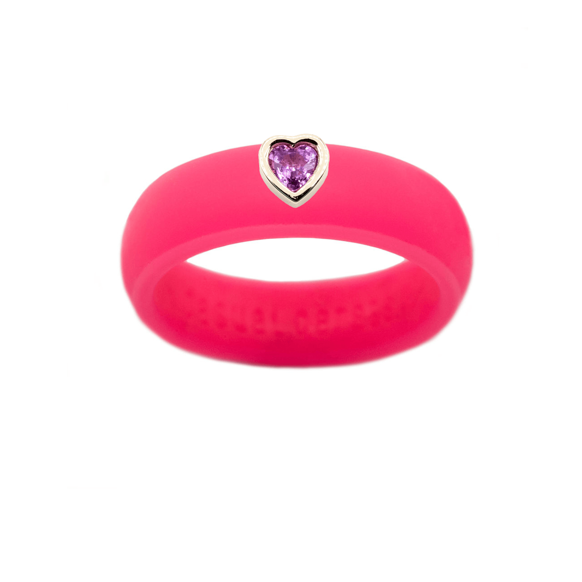 Pink Sapphire Heart Silicone Ring - Size 4