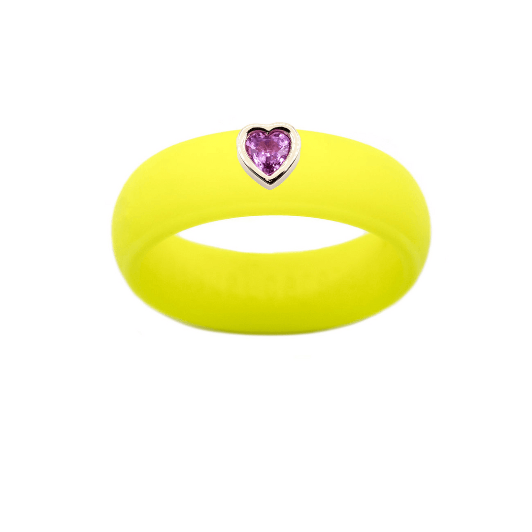 Pink Sapphire Heart Silicone Ring - Size 5