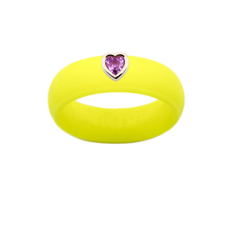 Pink Sapphire Heart Silicone Ring - Size 4
