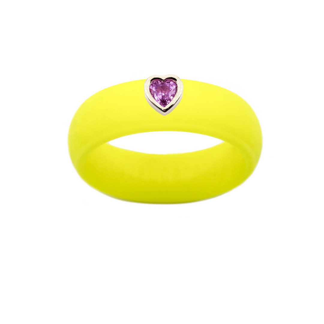 Pink Sapphire Heart Silicone Ring - Size 4