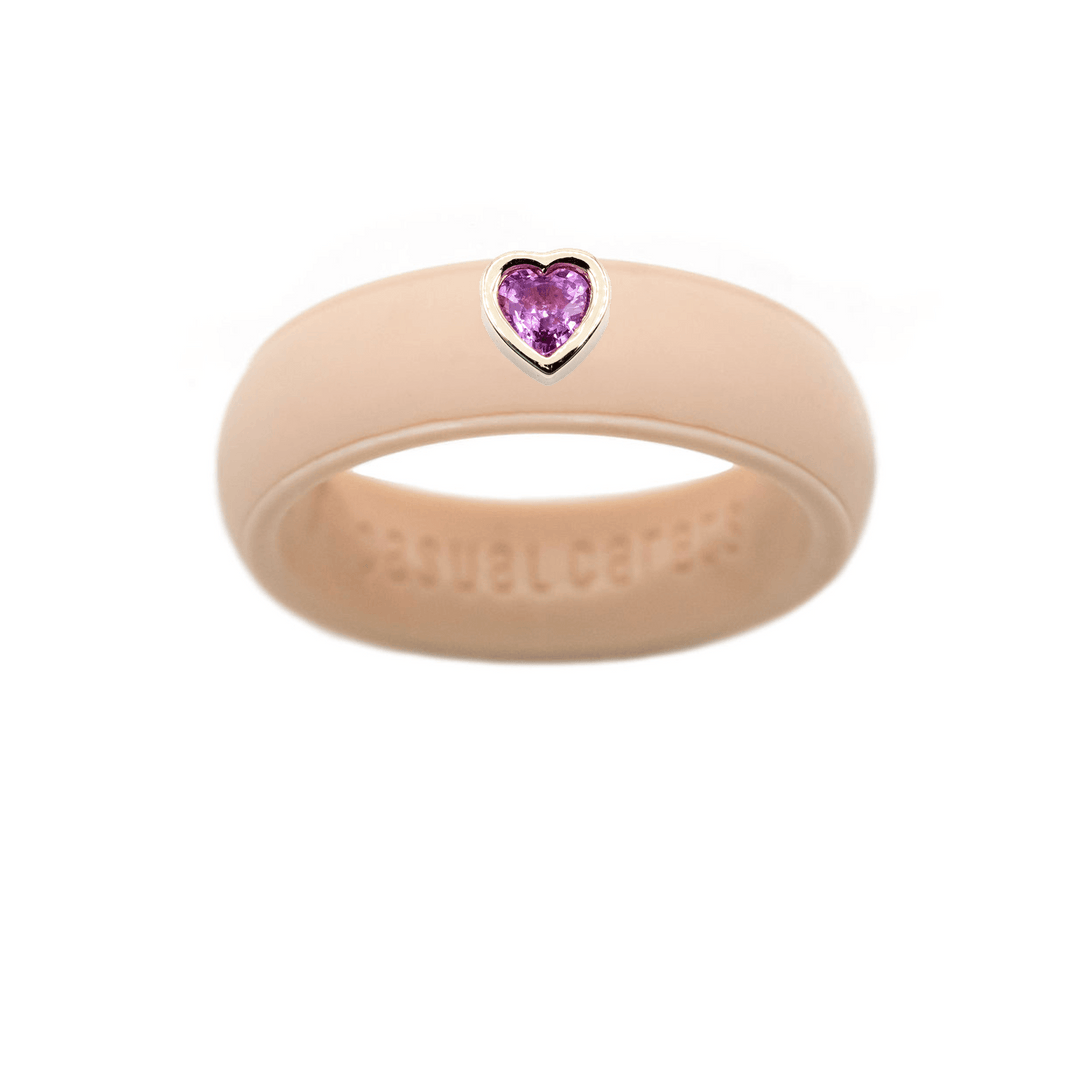 Pink Sapphire Heart Silicone Ring - Size 9