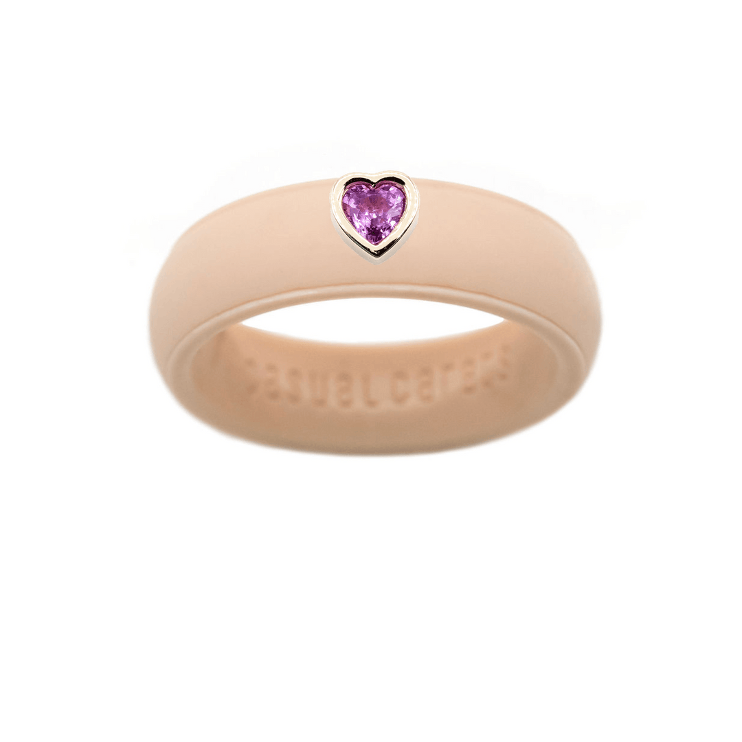 Pink Sapphire Heart Silicone Ring - Size 4
