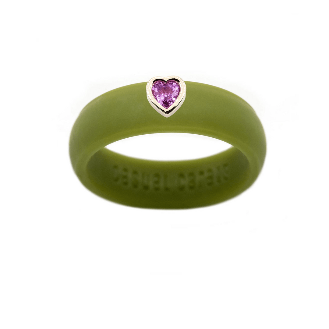 Pink Sapphire Heart Silicone Ring - Size 7