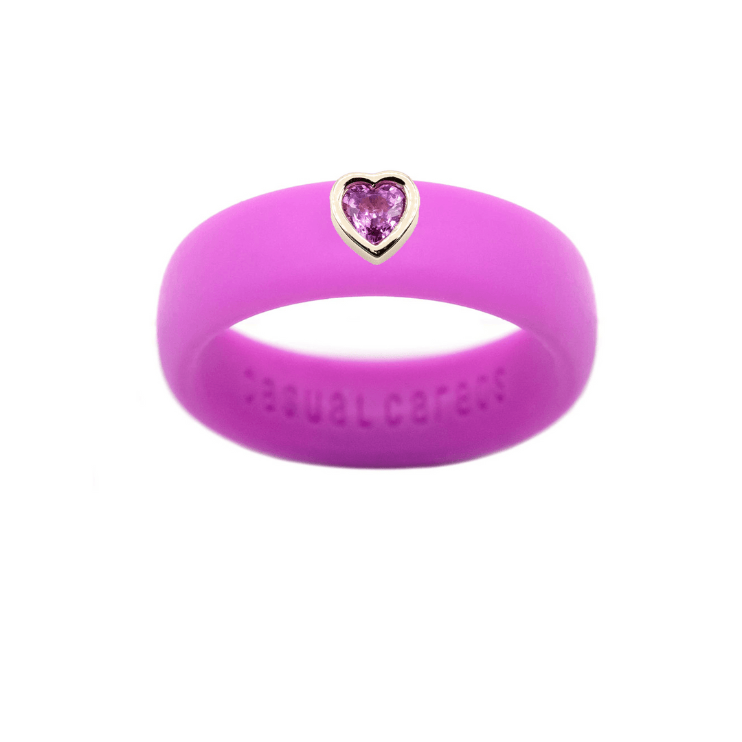 Pink Sapphire Heart Silicone Ring - Size 4